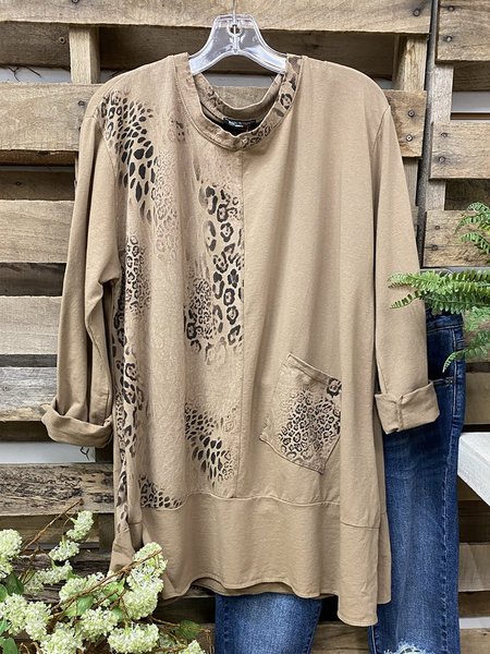 

Long Sleeve Cotton-Blend Casual Shirts & Tops, Light kahaki, Hoodies&Sweatshirts