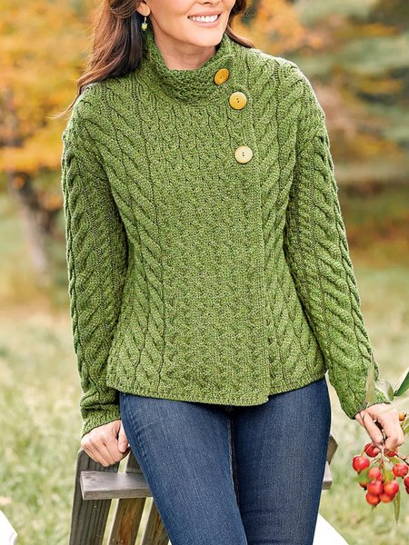 

Long Sleeve Solid Asymmetrical Cardigan Sweater, Green, Sweaters