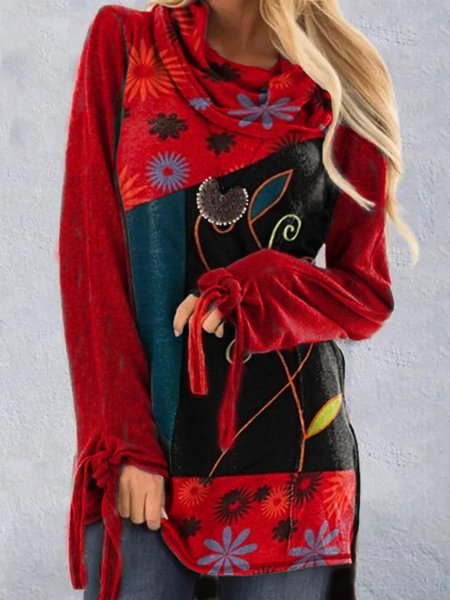 

Floral-Print Long Sleeve Cowl Neck Shirts & Tops, Multicolor, Tops