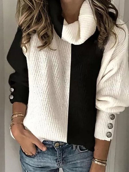 

Acrylic Long Sleeve Plain Sweater, White-black, Sweaters