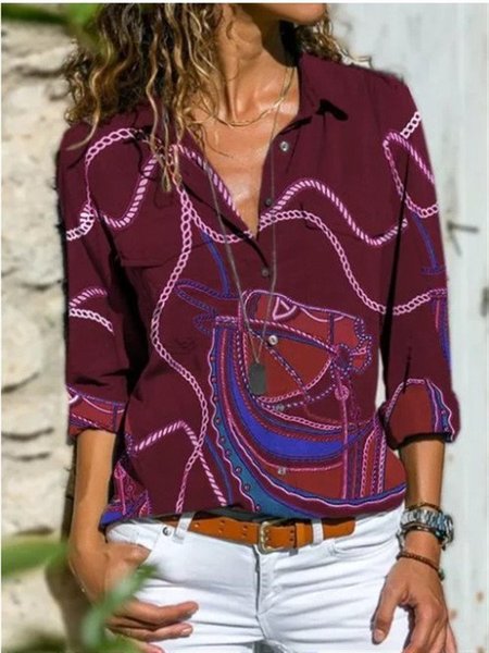 

Shift Casual Long Sleeve Printed Blouse, Red, Shirts & Blouses