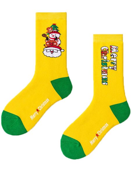 Warm christmas socks padded terry socks, Yellow, Socks