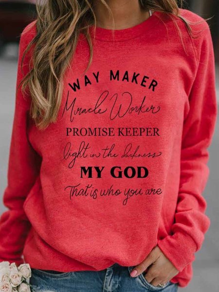 

Top Semplice Stampato Maniche Lunghe, Rosso, T-Shirts