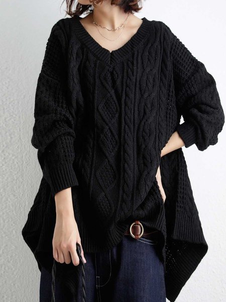 

Long Sleeve Striped V Neck Vintage Sweater, Black, Sweaters