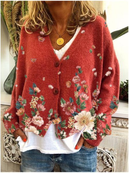

Long Sleeve Shift Outerwear, Red, Cardigans