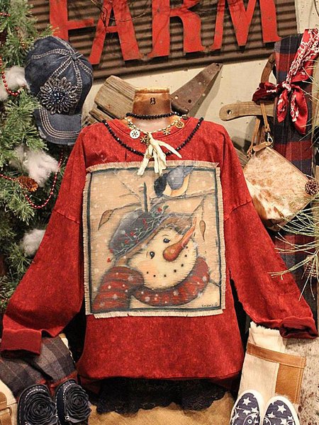 

Retro Christmas Snowman Long Sleeve Sweatshirts, Red, Hoodies & Sweatshirts