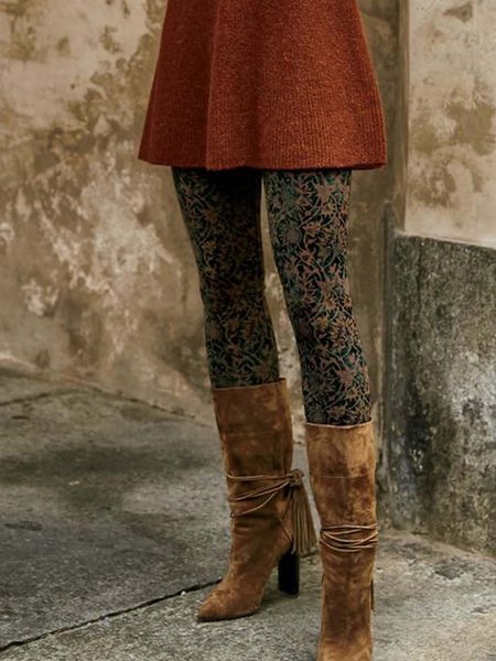 

Floral Sheath Printed Cotton-blend Vintage Winter Print Leggings, Leggings