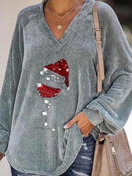 

Long Sleeve Vintage Tops, Gray, Tops