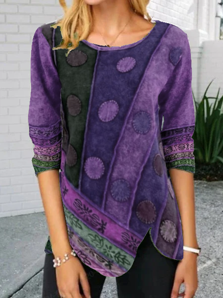 

Top Girocollo Vintage Maniche Lunghe a maglia, Viola, Blouses & Shirts
