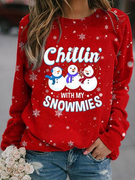 

Print Round Neck Long Sleeve Christmas Sweatshirt, Red, Auto-clearance