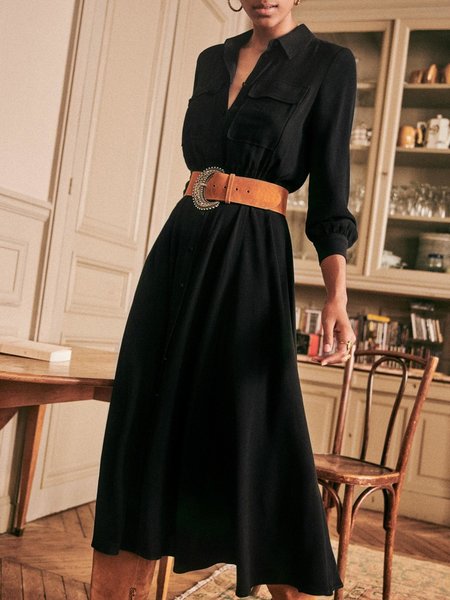

Abito Nero Vintage Casuale Maniche Lunghe Panelled A-line, Maxi Dresses