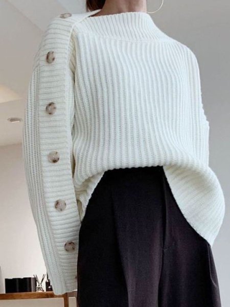 

Simple Long Sleeve Sweater, White, Sweaters