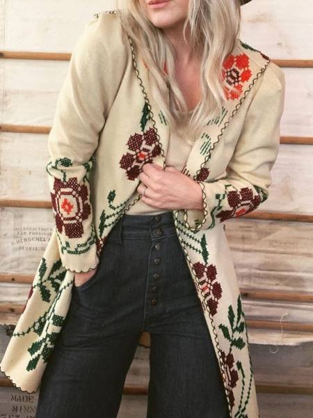 

Giubbotto Maniche Lunghe Floreale Cotone, Giallo, Coats & Jackets