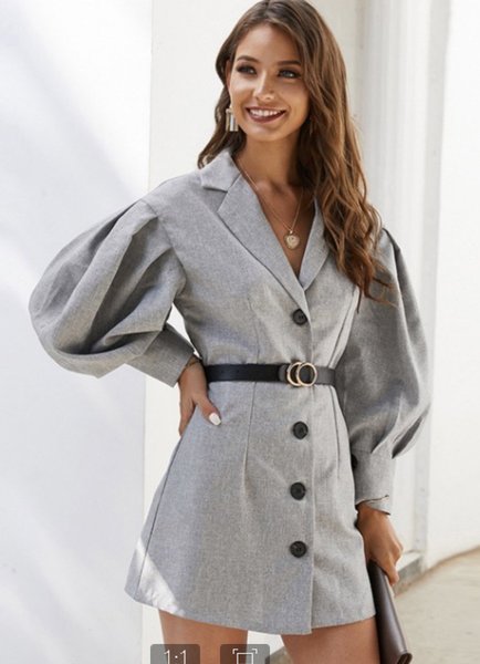 

Long Sleeve V Neck Blazer, Gray, Blazers