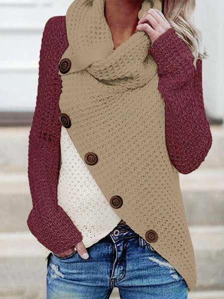 

Women‘s Sweaters Long Sleeve Slim Splicing Turtleneck Pullover Sweater, Khaki, Knitwear & Sweaters