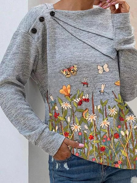 

Long Sleeve Casual Shawl Collar Shirts & Tops, Gray, Hoodies&Sweatshirts