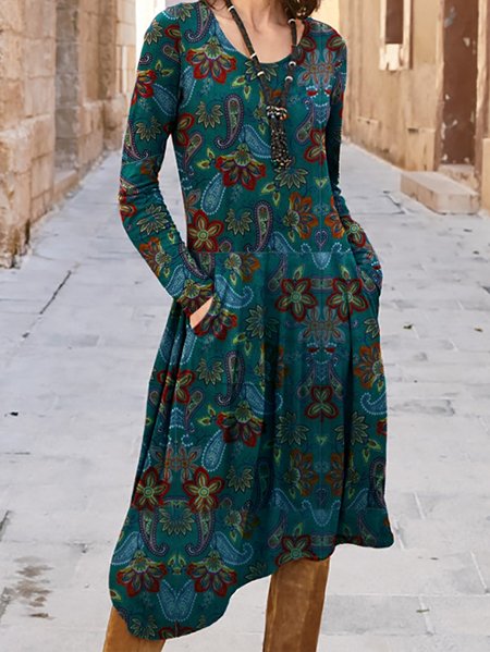 

Floral-Print A-Line Dresses, As picture, Dresses