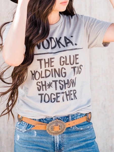 

Cotton-Blend Casual Crew Neck Shirts & Tops, Gray, Tees & T-shirts