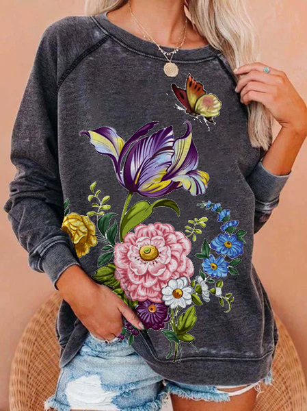 

Felpa Manica Raglan Stampato Floreale Dritto, Nero grigio, Hoodies & Sweatshirts