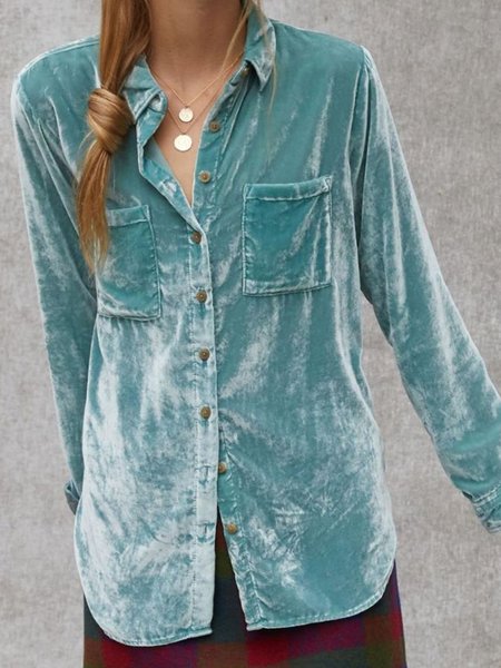 

Camicie Vintage Solido Velluto, Blu, Blouses & Shirts