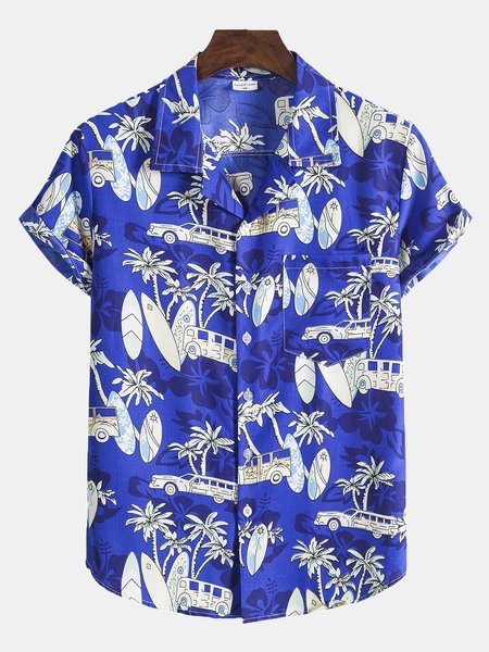 

Men's Printed Floral Shirt Collar Shirts, Blue, Men's Floral shirt