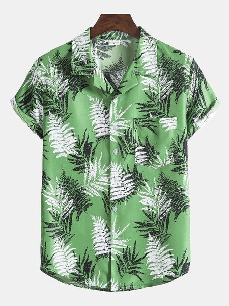 Men's Shirt Collar Basic Printed Shirts, Green, Winter Clearance