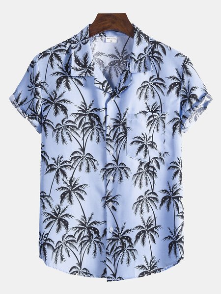 

Men's Printed Coconut Tree Shirt Collar Shirts, Blue, Winter Clearance