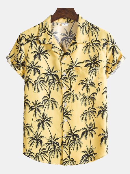 

Men's Printed Shirt Collar Shirts, Yellow, Men's Floral shirt