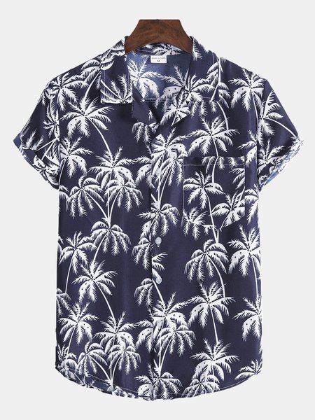 

Men's Printed Shirt Collar Coconut Tree Shirts, Black, Winter Clearance