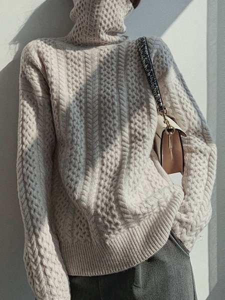 

Turtleneck Acrylic Solid Casual Sweater, Apricot, Sweaters