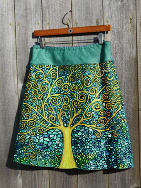 Floral Cotton Skirt, Green, Skirts