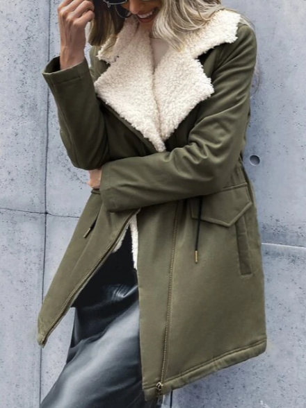

Solid Wool Blend Long Sleeve Jacket, Green, Coats