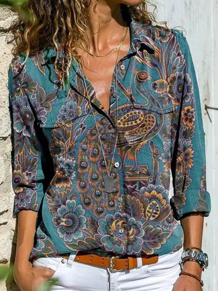 

Cotton Blouse, Blue, Tops