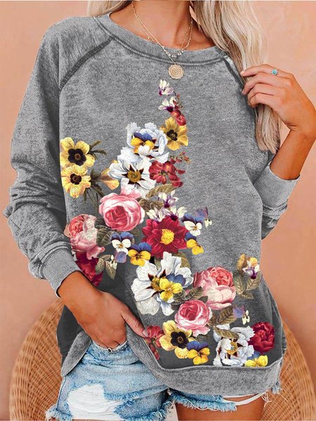 

Stampare Girocollo Casuale Sciolto Felpa, Grigio, Hoodies & Sweatshirts