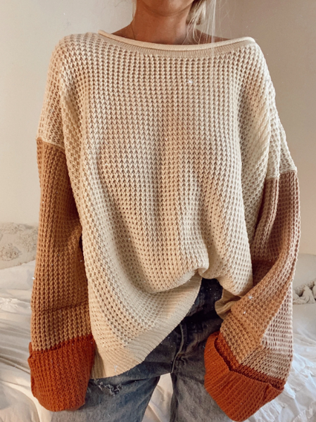 

Patchwork Long Sleeve Sweater, Apricot, Sweaters