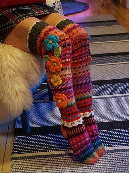 

Colorful woolen flower Socks, Multicolor, Socks