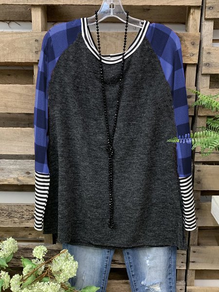 

Printed Round Neck Long Sleeve Shirts & Tops, Blue, Winter Clearance
