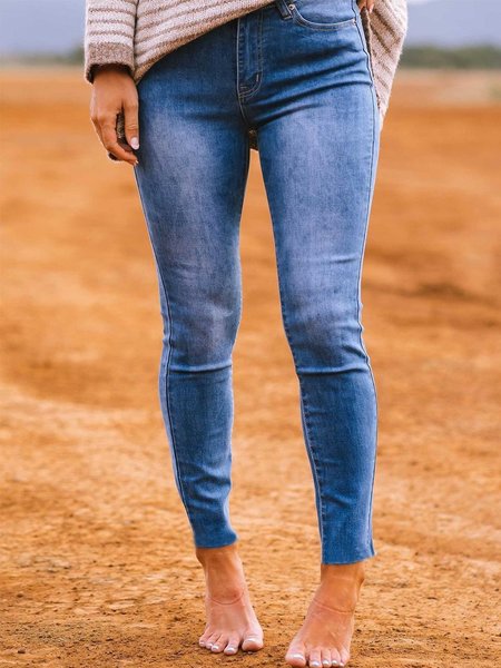 

Pantaloni Vintage Tinta Unita Statement Casuale Denim, Azzurro, Pants