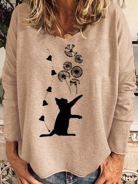 

Beige Animal Printed Long Sleeve Shift Crew Neck Shirts & Tops, Hoodies&Sweatshirts