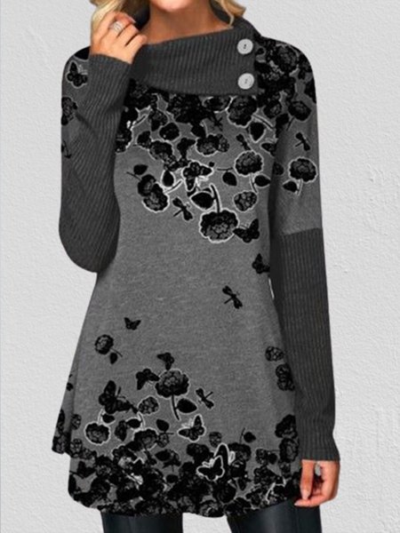 

Top Girocollo Floreale Vintage, Grigio, T-Shirts