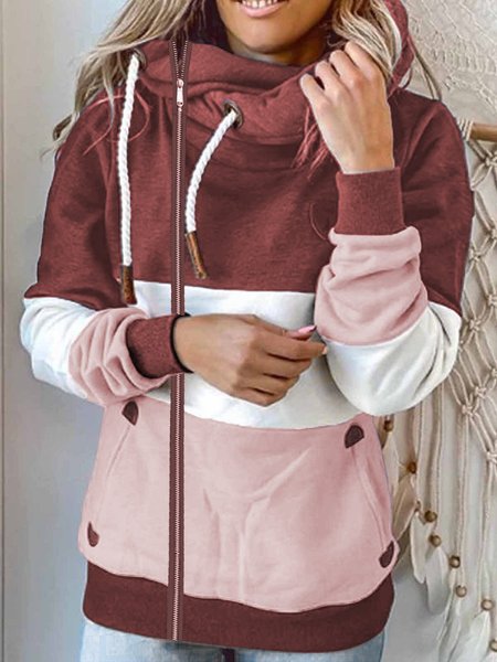 

Autumn and winter leisure patchwork sweater Stripes Long Sleeve Jacket, Wine red, Coats
