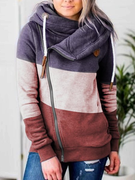 

Autumn and winter leisure patchwork sweater Casual Color-Block Shift Jacket, Purple red, Coats