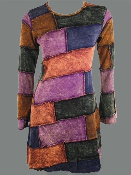 

Crew Neck Shift Geometric Long Sleeve Dresses, Purple, Dresses