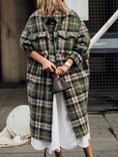 

V Neck Striped Vintage Jacket, Green, Coats