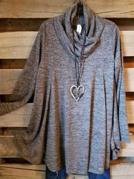 

Solid Casual Long Sleeve Shirts & Tops, Gray, Tops