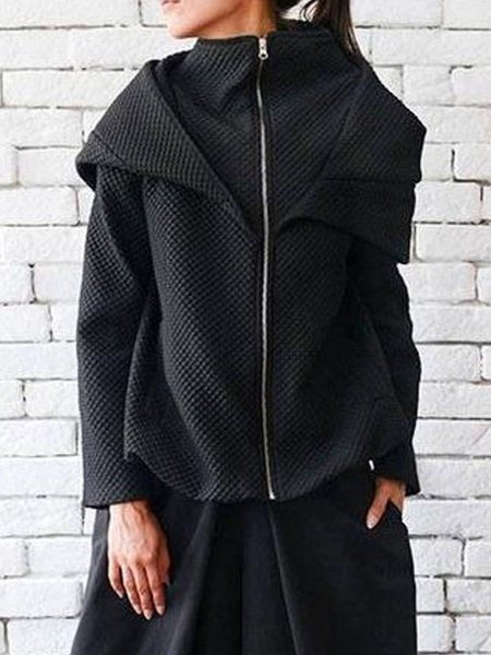 

Zipper Plain Shift Long Sleeve Jacket, Black, Jackets