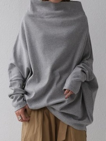 

Turtleneck Cotton-Blend Long Sleeve Sweatshirts, As picture, Sweatshirts & Hoodies