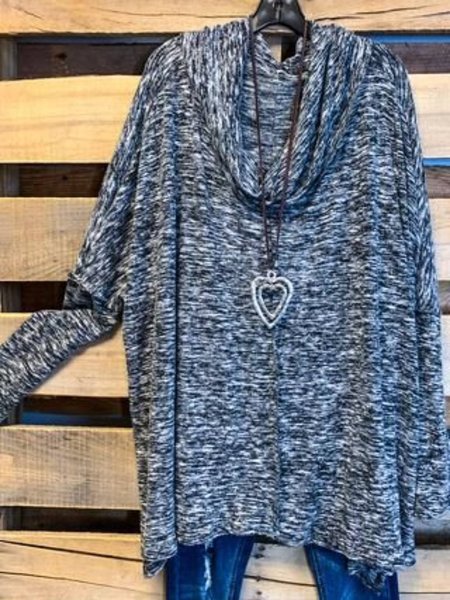 

Cowl Neck Long Sleeve Solid Shirts & Tops, Gray, Long sleeves