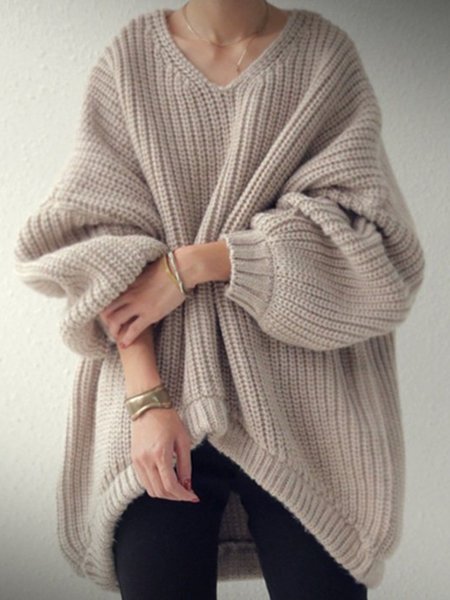 

Long Sleeve V Neck Casual Sweater, As picture, Sweaters