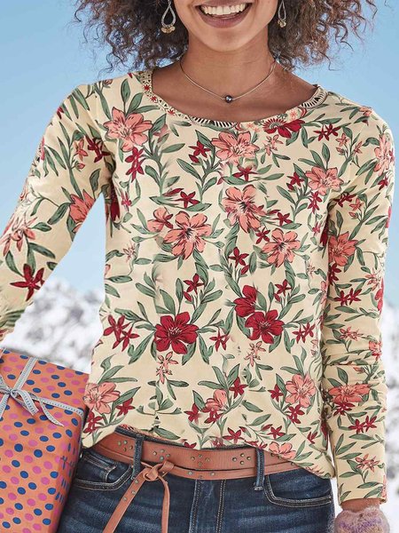 

Long Sleeve Boho Cotton Tops, As picture, Tops